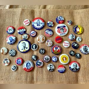 Vintage Political Campaign buttons pins Cracker Barrel Reproductions Lot of 41
